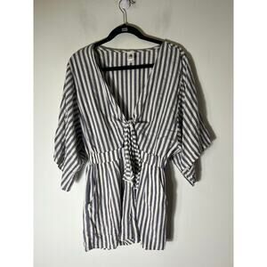 Black and White Striped Jumpsuit with Cuffed Sleeves